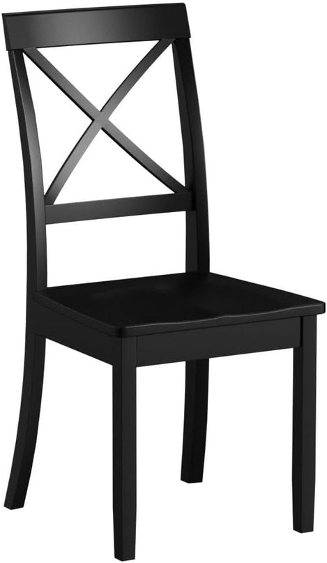 East West Furniture Boston Dining Room Cross Back Solid Wood Seat Chairs, Set of 2, Black - LeafyLoom