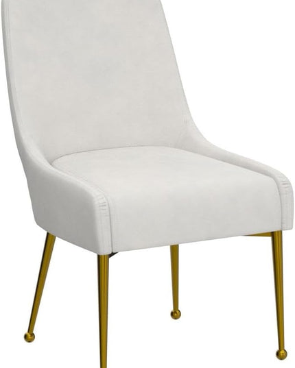 Meridian Furniture Owen Collection Modern | Contemporary Velvet Upholstered Dining Chair with Polished Gold Legs, Set of 2, 24" W x 21" D x 34.5" H, Cream - LeafyLoom