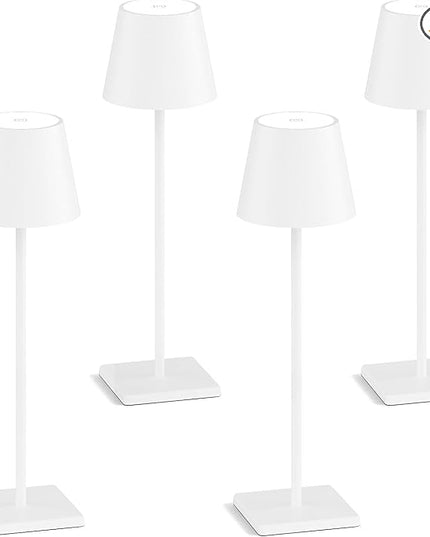 4-Pack Rechargeable Table Lamps, LED Cordless Table Lamp, 3W 6000mAh Battery Operated Table Light, Stepless Dimming Portable Table Light Waterproof for Restaurant/Indoor/Outdoor (White) - LeafyLoom