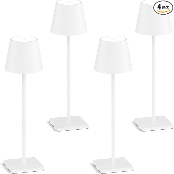 4-Pack Rechargeable Table Lamps, LED Cordless Table Lamp, 3W 6000mAh Battery Operated Table Light, Stepless Dimming Portable Table Light Waterproof for Restaurant/Indoor/Outdoor (White) - LeafyLoom