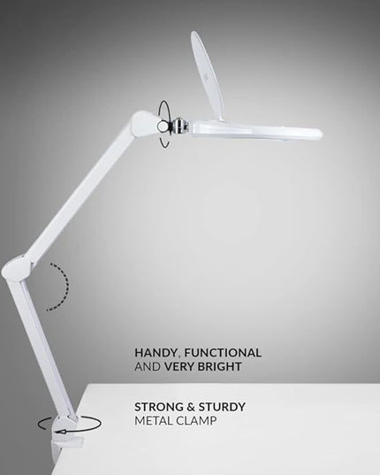 Neatfi Elite XL HD Bifocals Super LED Magnifying Lamp with Clamp, Glass Lens, 6500K, Glare-Free, Nonpolar Dimming (6 Inch Lens, White) - LeafyLoom