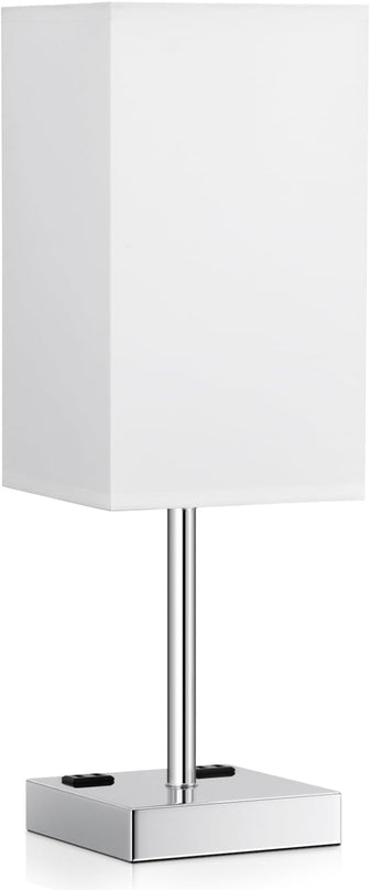 Touch Bedside Table Lamp For Nightstand - 3-Way Dimmable Night Lamp with USB A + Type C Charging Ports and two AC Outlets, Small Desk Light with E26 LED Bulb for Bedroom Living Room, WHITE PLUS - LeafyLoom
