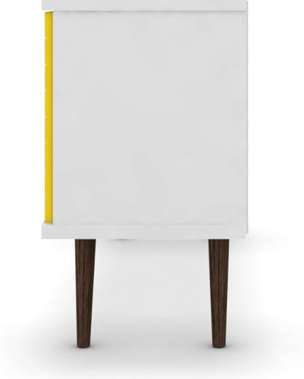 Manhattan Comfort Liberty Mid Century Modern TV Stand for Televisions up to 50 Inches, Bedroom and Living Room Entertainment Center with Storage, Shelves, and Cabinet, 53" Wide, White/Yellow - LeafyLoom