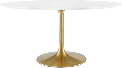 Modway Lippa 60" Oval-Shaped Mid-Century Modern Dining Table with White Wood Top and Gold Base - LeafyLoom