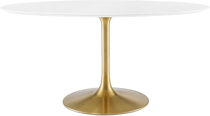 Modway Lippa 60" Oval-Shaped Mid-Century Modern Dining Table with White Wood Top and Gold Base - LeafyLoom