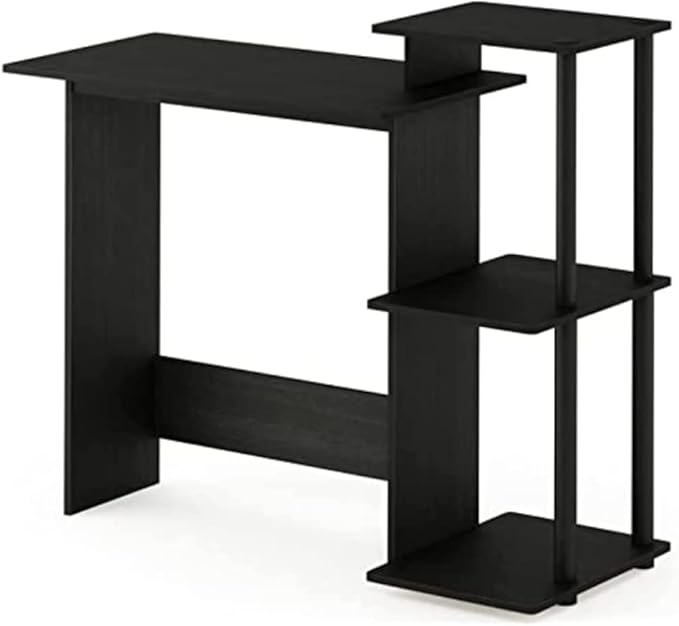 Furinno Efficient Home Laptop Notebook Computer Desk with Square Shelves, Americano/Black - LeafyLoom