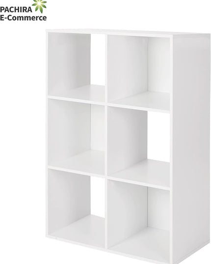 PATHIRA US Wooden Storage Bookcase 6-Cube, Fits 11 Inch Storage Bin, Modular Bookshelf Square Cabinet Organizer, Display Cube Shelves Compartments, White - LeafyLoom