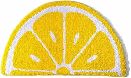 Playtime Cozy Lemon Cute Fruits Half Round Shaped Bedroom Bathroom Doorway Kitchen Floor Rug Carpet Water Absorption Non-slip mat for BathRoom (Yellow, 50x80CM) - LeafyLoom