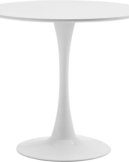Round Dining Table,31.5”Kitchen Table for 2-4 People,MDF Table Top with Metal Pedestal Base,Tulip Design for Kitchen,Dining Room,Living Room,Leisure,White - LeafyLoom