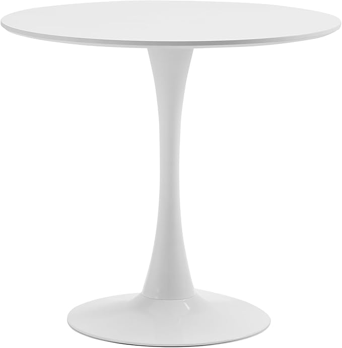 Round Dining Table,31.5”Kitchen Table for 2-4 People,MDF Table Top with Metal Pedestal Base,Tulip Design for Kitchen,Dining Room,Living Room,Leisure,White - LeafyLoom