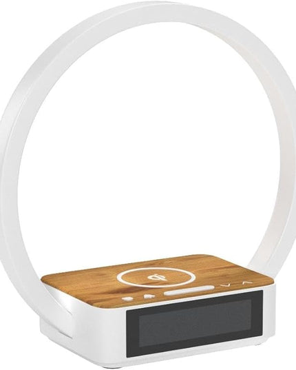 Amouhom Table Lamp, 18W Touch Lamp Alarm Clock with Wireless Charging Wake-Up Light, Digital Sonic 10W Max Qi Charger Nightstand Reading Lamps for Bedside, Reading, Home, Office - LeafyLoom