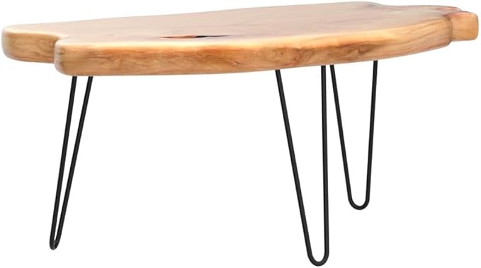 WELLAND Live Edge Cedar Wood Coffee Table Metal Hairpin Legs for Living Room - LeafyLoom