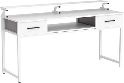 ODK Computer Desk Study Table, 55 Inch Office Desk with Drawers and Keyboard Tray, Study Desk Work Desk with Monitor Shelf, Writing Desk with Storage for Home Office, White - LeafyLoom