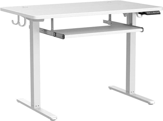FEZIBO Standing Desk with Keyboard Tray, 40 × 24 Inches Electric Height Adjustable Desk, Sit Stand Up Desk, Computer Office Desk, White - LeafyLoom