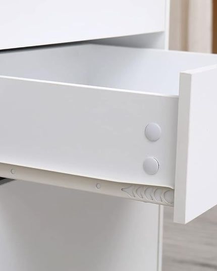3 Drawers Storage Cabinet, Wooden Mobile Filing Cabinet for Mini Printer Stand, with Lockable Casters, for Home Office (3-Drawers, White) - LeafyLoom