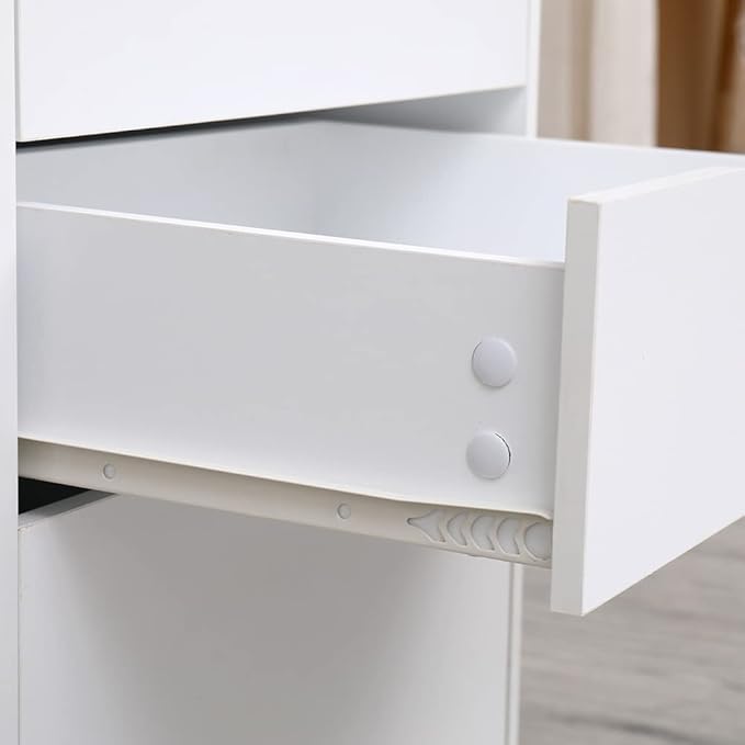3 Drawers Storage Cabinet, Wooden Mobile Filing Cabinet for Mini Printer Stand, with Lockable Casters, for Home Office (3-Drawers, White) - LeafyLoom