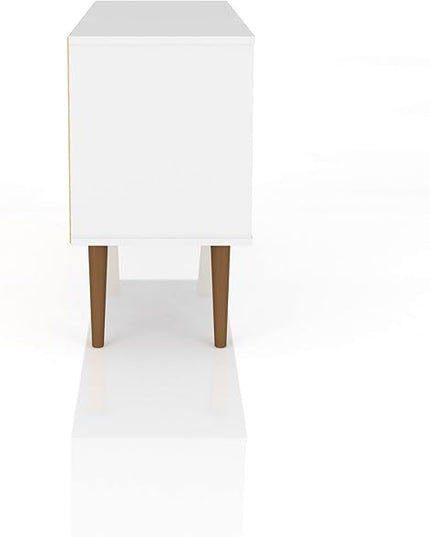 Manhattan Comfort Liberty Mid Century Modern TV Stand for Televisions up to 46 Inches, Bedroom and Living Room Entertainment Center with Storage, Shelves, and Cabinet, 43" Wide, White - LeafyLoom