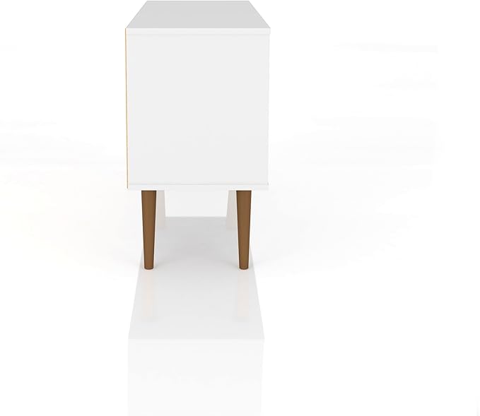 Manhattan Comfort Liberty Mid Century Modern TV Stand for Televisions up to 46 Inches, Bedroom and Living Room Entertainment Center with Storage, Shelves, and Cabinet, 43" Wide, White - LeafyLoom