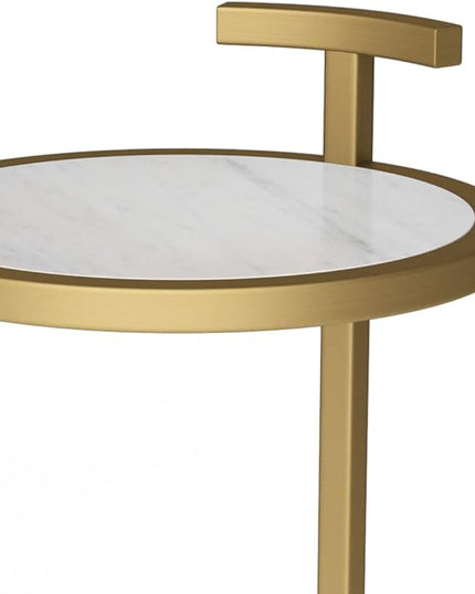 SIMPLIHOME Brook Contemporary 10 Inch Wide Metal C Side Table in White / Gold, For the Living Room and Bedroom - LeafyLoom