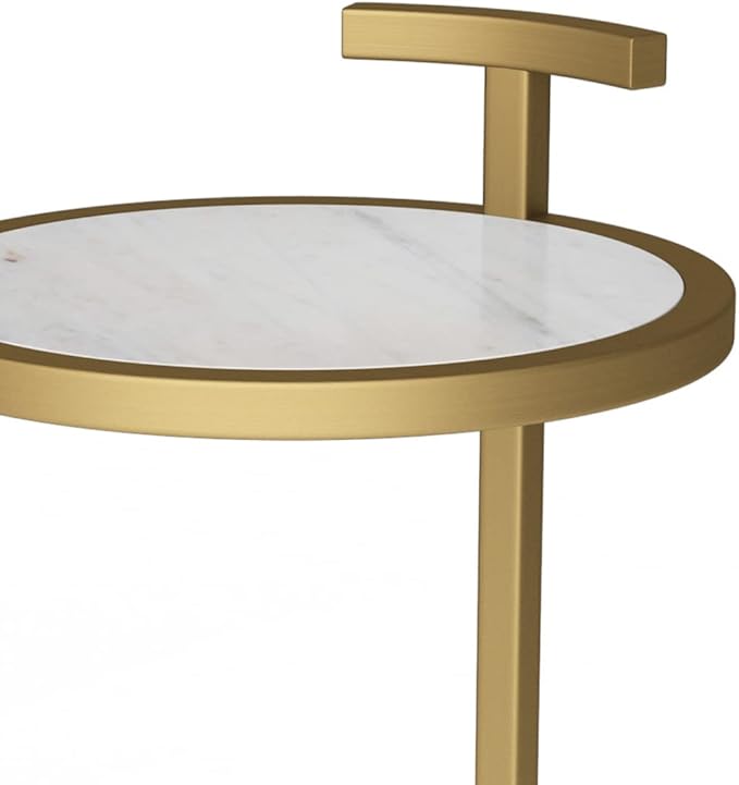 SIMPLIHOME Brook Contemporary 10 Inch Wide Metal C Side Table in White / Gold, For the Living Room and Bedroom - LeafyLoom