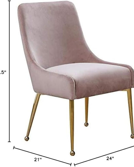 Meridian Furniture Owen Collection Modern | Contemporary Velvet Upholstered Dining Chair with Polished Gold Metal Legs, Set of 2, 24" W x 21" D x 34.5" H, Pink - LeafyLoom