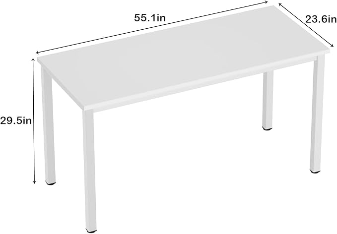 Need 55 Inch Large Computer Desk - Modern Simple Style Home Office Gaming Desk, Basic Writing Table for Study Student, White Metal Frame, White - LeafyLoom