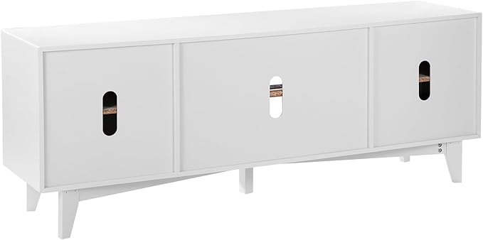 VEVOR Rattan TV Stand for 75in TV, Boho TV Stand with Rattan Door, Entertainment Center with Build-in Socket, Storage Cabinet with 2 Shelves, Modern TV Console for Living Room, Media Room, White - LeafyLoom