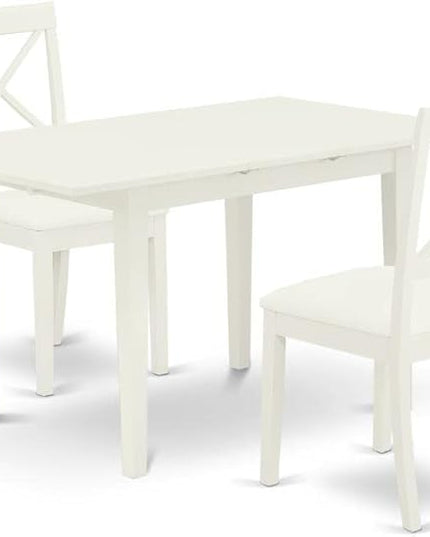East West Furniture NOBO3-WHI-LC 3 Piece Kitchen Set Contains a Rectangle Table with Butterfly Leaf and 2 Faux Leather Dining Room Chairs, 32x54 Inch - LeafyLoom
