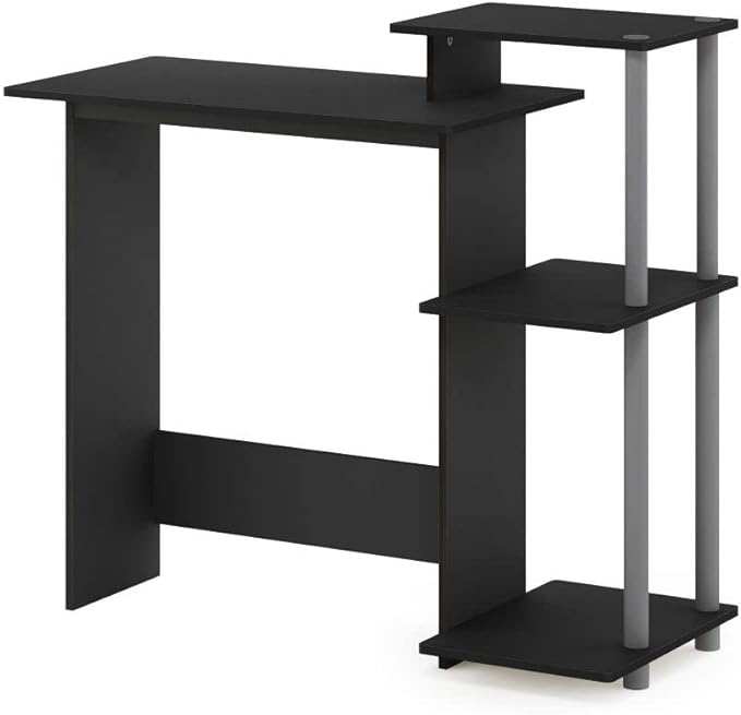 Furinno Efficient Home Laptop Notebook Computer Desk with Square Shelves, Black/Grey - LeafyLoom