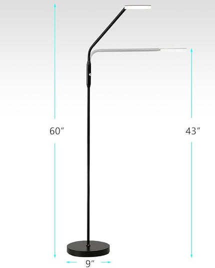 O’Bright Moon - Dimmable LED Floor Lamp, Adjustable Color Temperature for Bedside Reading, Work Light, Art/Crafting Light, Sewing, Ultra Flexible Gooseneck, Rotatable Lighting, Black - LeafyLoom