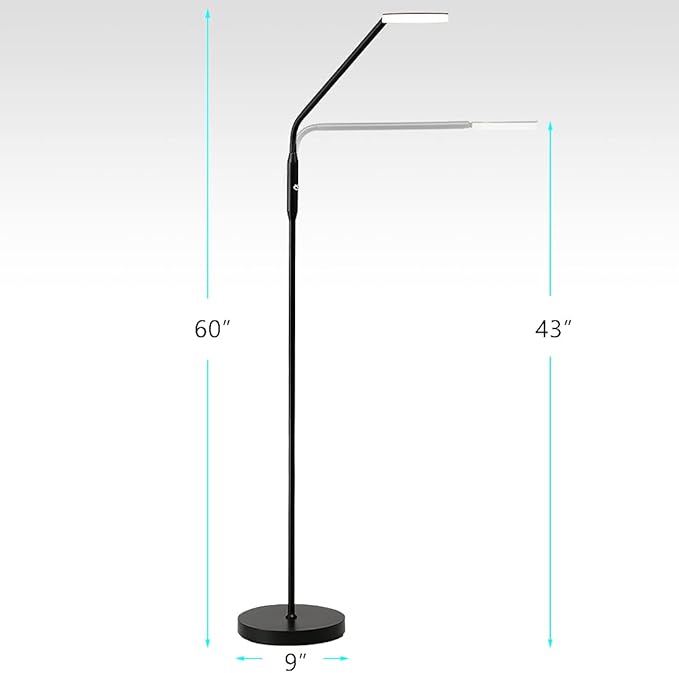 O’Bright Moon - Dimmable LED Floor Lamp, Adjustable Color Temperature for Bedside Reading, Work Light, Art/Crafting Light, Sewing, Ultra Flexible Gooseneck, Rotatable Lighting, Black - LeafyLoom