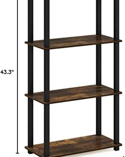 Furinno Turn-S-Tube 4-Tier Compact Multipurpose Shelf Display Rack with Square Tube, Amber Pine/Black - LeafyLoom