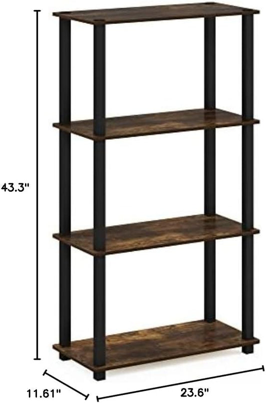 Furinno Turn-S-Tube 4-Tier Compact Multipurpose Shelf Display Rack with Square Tube, Amber Pine/Black - LeafyLoom