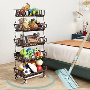 Wisdom Star 5 Tier Fruit Vegetable Basket for Kitchen, Storage Cart, Bins for Onions and Potatoes, Wire Storage Basket Organizer Utility Cart with Wheels,Bronze - LeafyLoom