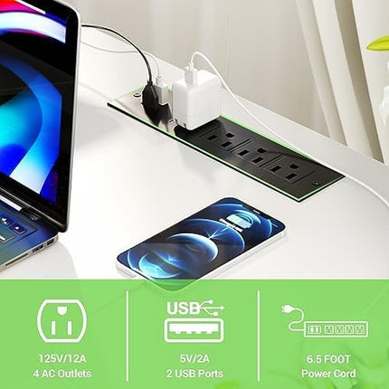 Unikito Reversible L Shaped Desk with Power Outlets and Smart LED Light, 55 Inch Computer Office Desk, Unique Grid Design, Corner Writing Gaming Table with Monitor Stand and Storage Shelf, White - LeafyLoom