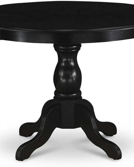 East West Furniture HBEL5-ABK-35 Hartland 5 Piece Kitchen Set Includes a Round Dining Room Table with Pedestal and 4 Doeskin Linen Fabric Upholstered Chairs, 42x42 Inch - LeafyLoom