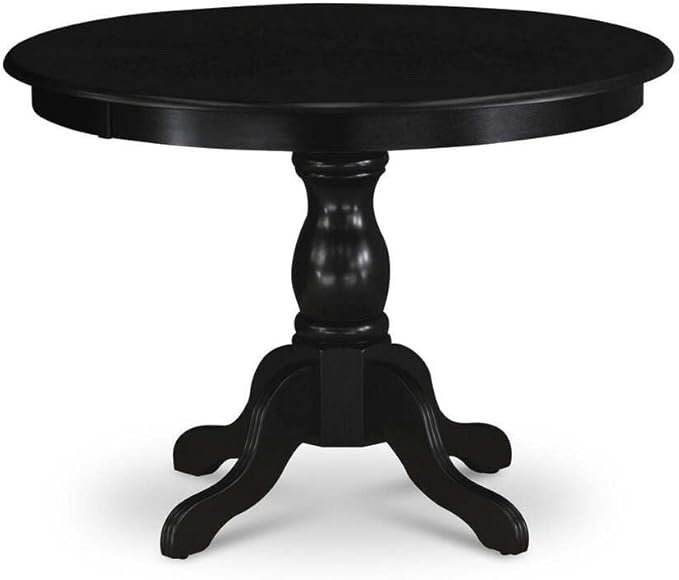 East West Furniture HBEL5-ABK-35 Hartland 5 Piece Kitchen Set Includes a Round Dining Room Table with Pedestal and 4 Doeskin Linen Fabric Upholstered Chairs, 42x42 Inch - LeafyLoom