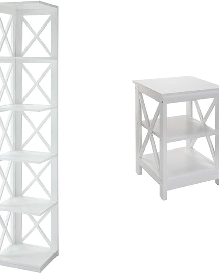 Convenience Concepts Oxford Corner Bookcase and End Table Bundle, White - LeafyLoom