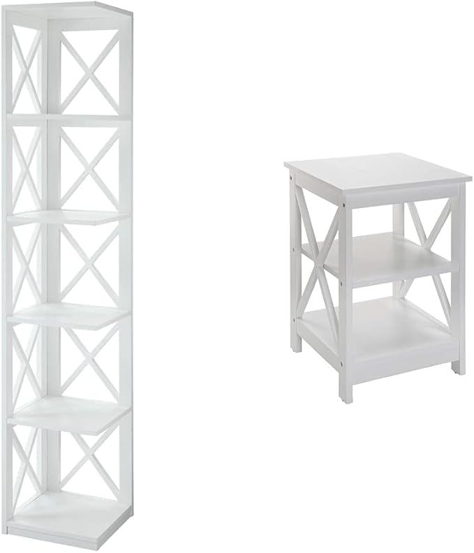 Convenience Concepts Oxford Corner Bookcase and End Table Bundle, White - LeafyLoom