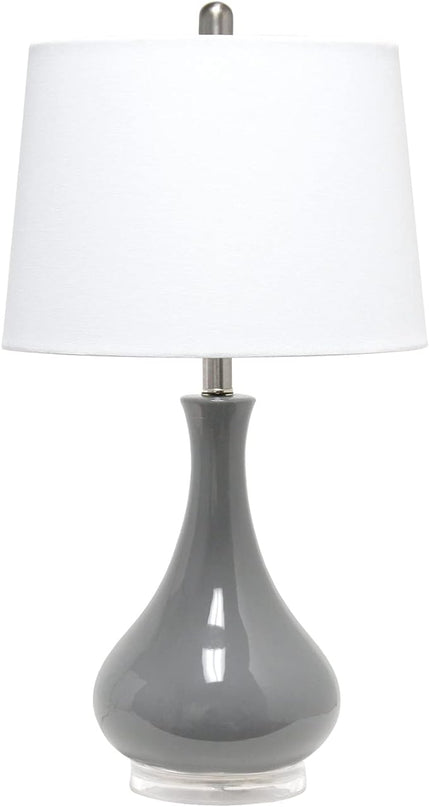 Elegant Designs LT3312-GRY Ceramic Genie Tear Drop Shaped Glossy Table Lamp, Gray - LeafyLoom