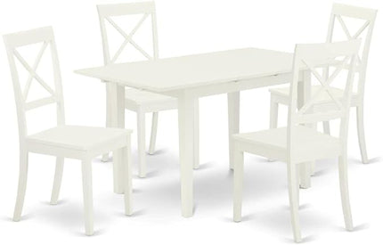 East West Furniture NOBO5-WHI-W 5 Piece Dining Set for 4 Includes a Rectangle Kitchen Table with Butterfly Leaf and 4 Dinette Chairs, 32x54 Inch - LeafyLoom