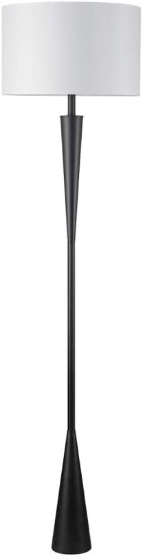 Globe Electric x Novogratz 67224 Temple 70" Floor Lamp, Matte Black, White Fabric Shade, Socket Rotary Switch - LeafyLoom