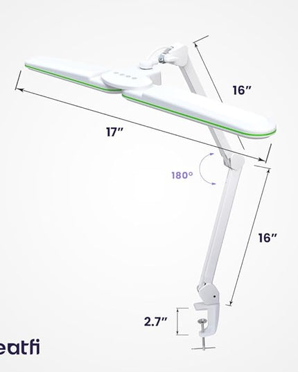 Neatfi Elite HD XL Task Lamp, 3 Light Modes, 90PCS SMD LED, Super Bright Desk Lamp, Eye-Caring LED Lamp, Non-Polar Dimming, Adjustable Brightness Levels (CCT with Clamp, Green Ring, 17 Inches) - LeafyLoom