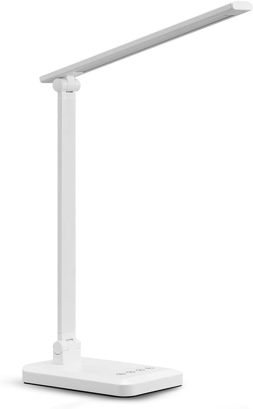 LED Desk Lamp with USB Charging Port Whole White for Home Office Essentials Table Lamp with Eye-Caring 4 Color Temperature Touch Control Stepless Dimming Desk Light for College Dorm - LeafyLoom