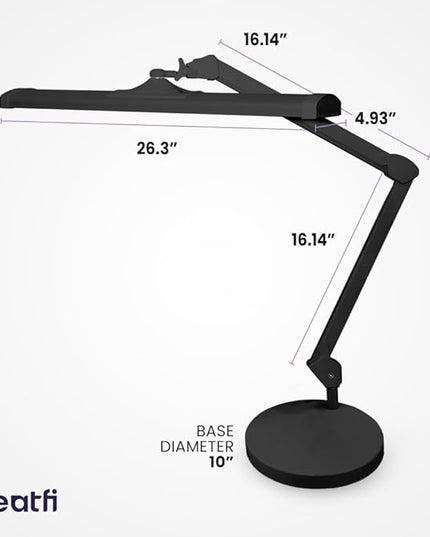 Neatfi Ultra 3,500 Lumen LED Desk Lamp, Color Correlated Temperature, 3 Light Modes, Dimmable, 45W, 26 Inch Wide Metal Shade, 540 SMD LEDs (CCT with Base, Black) - LeafyLoom