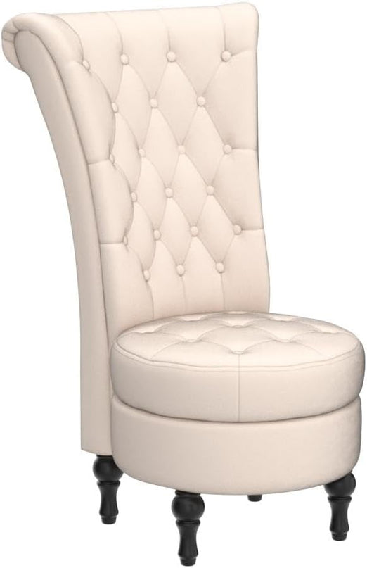 Royal High-Back Velvet Accent Chair for Vanity with Storage and Luxurious Upholstery, Retro Design and Versatile Usage for Living Room, Bedroom, Lounge and Office, Ivory - LeafyLoom