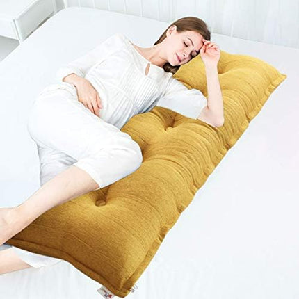 Johnear Large Headboard Pillow Cotton Linen Daybed Cushion Backrest Bolster Pillow Support Positioning Bed Sofa Rest Reading Pillow （Yellow, 54 x 3 x 20 inches） - LeafyLoom