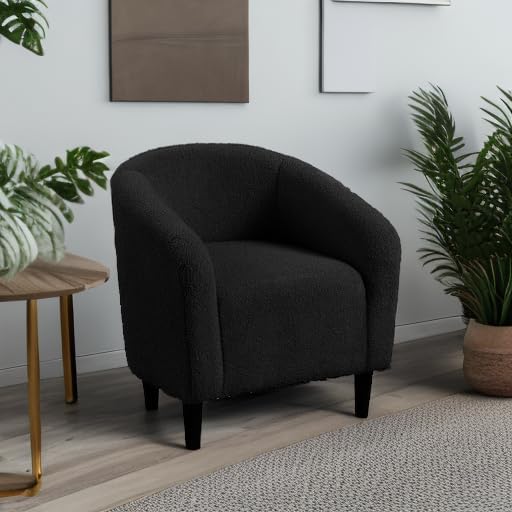 Yaheetech Accent Chair, Cozy Living Room Chairs with Soft Padded, Furry Sherpa Barrel Chair Sturdy Legs, Modern Armchair for Living Room Bedroom Reception Room Office Reading Room, Black - LeafyLoom