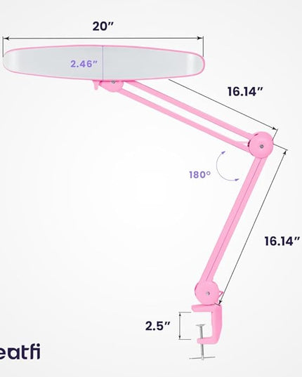 Neatfi XL 2,200 Lumens LED Task Lamp, 24W Super Bright Desk Lamp, 117 Pcs SMD LED, 4 Level Brightness, Dimmable, Task LED Light for Home, Office, Workbench (Non-CCT, Pink) - LeafyLoom