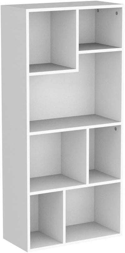 VECELO 42 Inch High Bookcase, 4-Tier Modern Storage Cabinet with Height Difference Shelves for Standard Textbooks, Floor Standing, 7 Cubes, Horizontal Available, Easy Assembly, Pearl White - LeafyLoom
